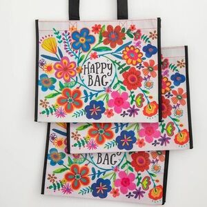 Natural Life Large Cream Floral Reusable Happy Bag - Set of 3 - New With Tags